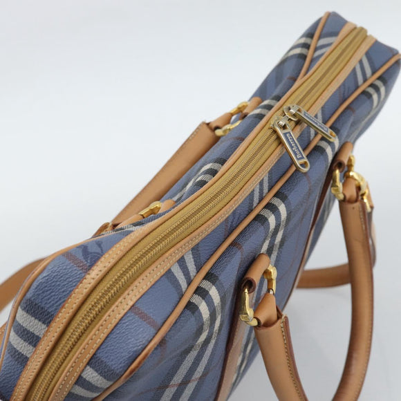 Burberrys Nova Check Hand Bag PVC 2way Blue Gold Auth 189609