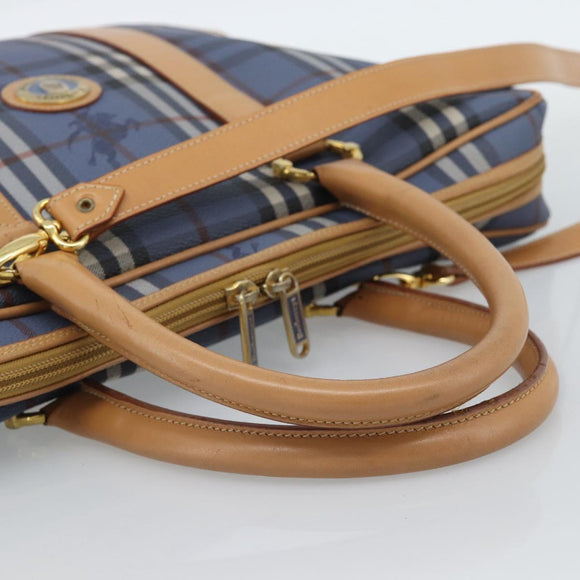 Burberrys Nova Check Hand Bag PVC 2way Blue Gold Auth 189609