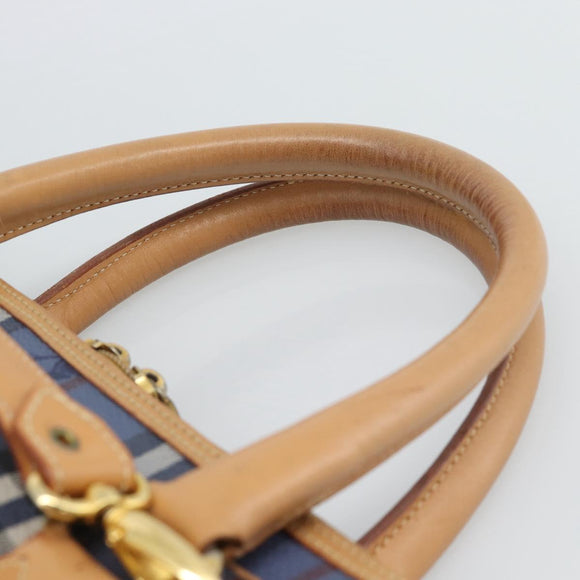Burberrys Nova Check Hand Bag PVC 2way Blue Gold Auth 189609