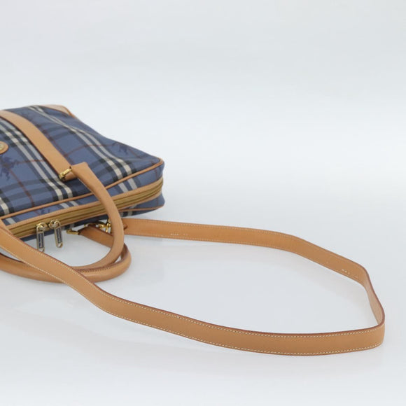 Burberrys Nova Check Hand Bag PVC 2way Blue Gold Auth 189609