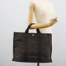 HERMES Her LineMM Hand Bag Canvas Gray Silver Auth 189610-19