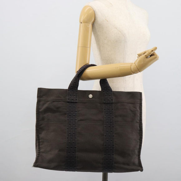 HERMES Her LineMM Hand Bag Canvas Gray Silver Auth 189610