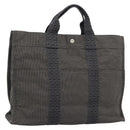HERMES Her LineMM Hand Bag Canvas Gray Silver Auth 189610-1