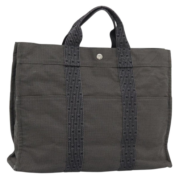 HERMES Her LineMM Hand Bag Canvas Gray Silver Auth 189610
