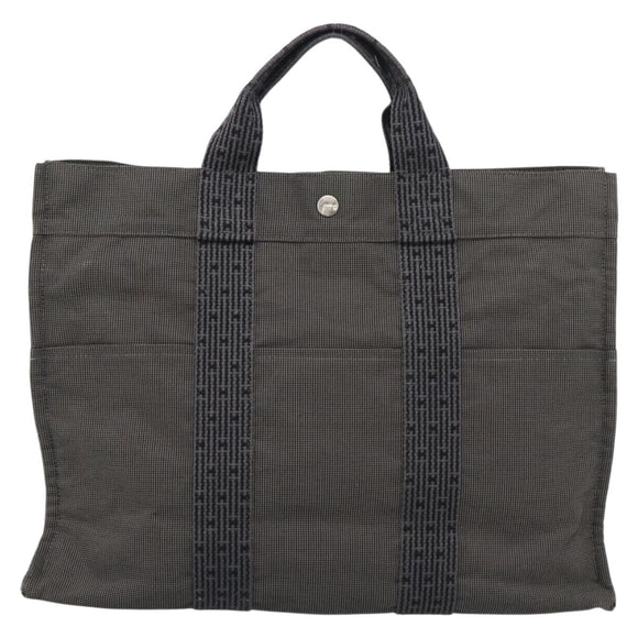HERMES Her LineMM Hand Bag Canvas Gray Silver Auth 189610