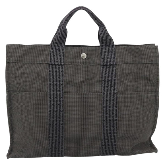 HERMES Her LineMM Hand Bag Canvas Gray Silver Auth 189610