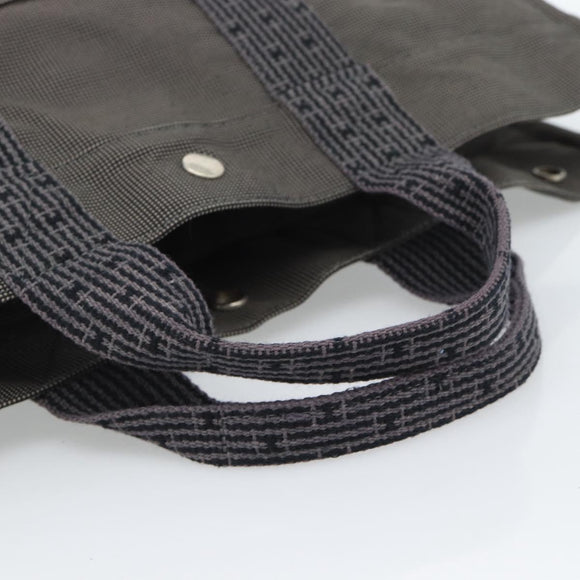HERMES Her LineMM Hand Bag Canvas Gray Silver Auth 189610