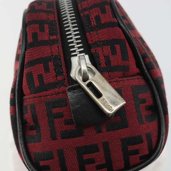 FENDI Zucchino Canvas Pouch Red Silver Auth 189615A