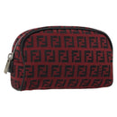 FENDI Zucchino Canvas Pouch Red Silver Auth 189615A-1