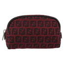 FENDI Zucchino Canvas Pouch Red Silver Auth 189615A-13