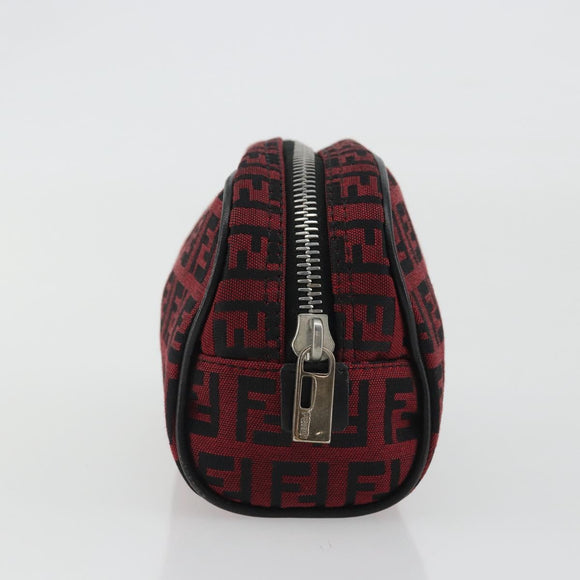 FENDI Zucchino Canvas Pouch Red Silver Auth 189615A