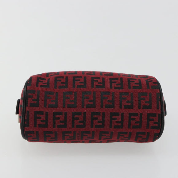 FENDI Zucchino Canvas Pouch Red Silver Auth 189615A