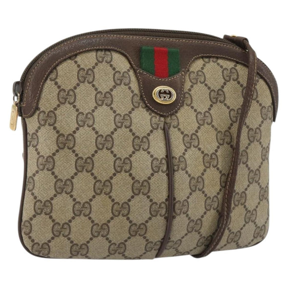 GUCCI GG Supreme Web Sherry Line Bag PVC Beige Gold 904 02 047 Auth 189616