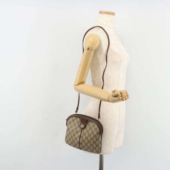 GUCCI GG Supreme Web Sherry Line Bag PVC Beige Gold 904 02 047 Auth 189616