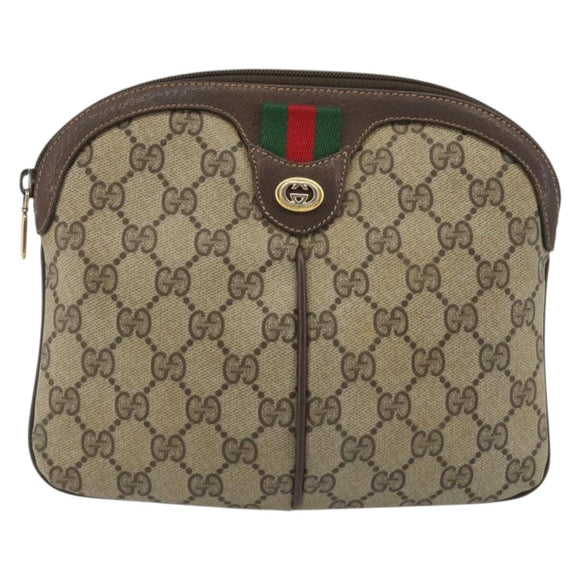 GUCCI GG Supreme Web Sherry Line Bag PVC Beige Gold 904 02 047 Auth 189616