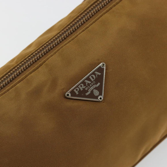 PRADA Accessory Pouch Nylon Brown Silver Auth 189617