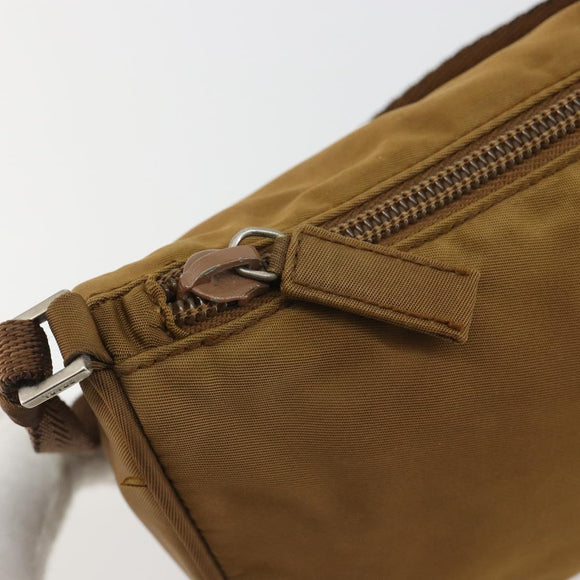 PRADA Accessory Pouch Nylon Brown Silver Auth 189617