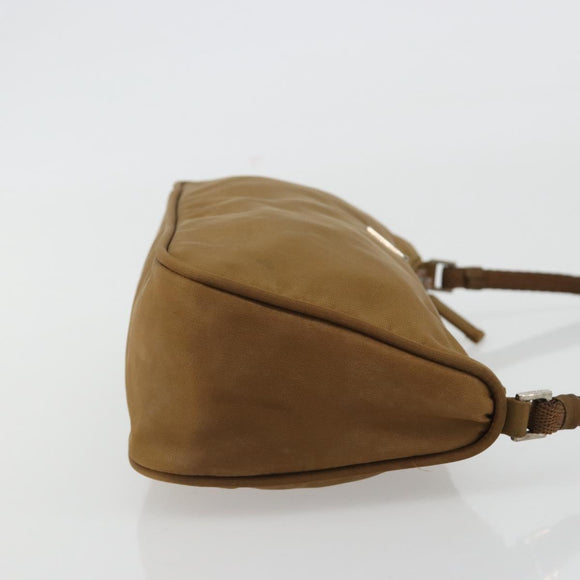 PRADA Accessory Pouch Nylon Brown Silver Auth 189617