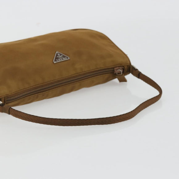 PRADA Accessory Pouch Nylon Brown Silver Auth 189617