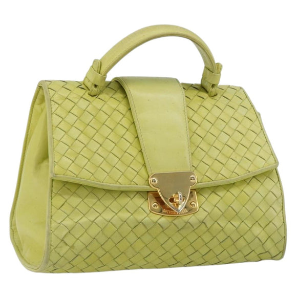 BOTTEGA VENETA INTRECCIATO Hand Bag Leather Yellow Gold Auth 189621