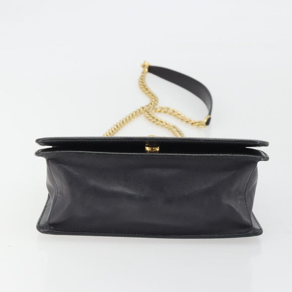 PRADA Chain Shoulder Bag Saffiano Leather Black Gold Auth 189622A