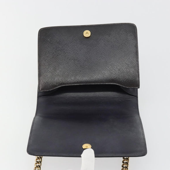 PRADA Chain Shoulder Bag Saffiano Leather Black Gold Auth 189622A