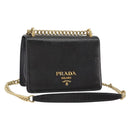 PRADA Chain Shoulder Bag Saffiano Leather Black Gold Auth 189622A-1