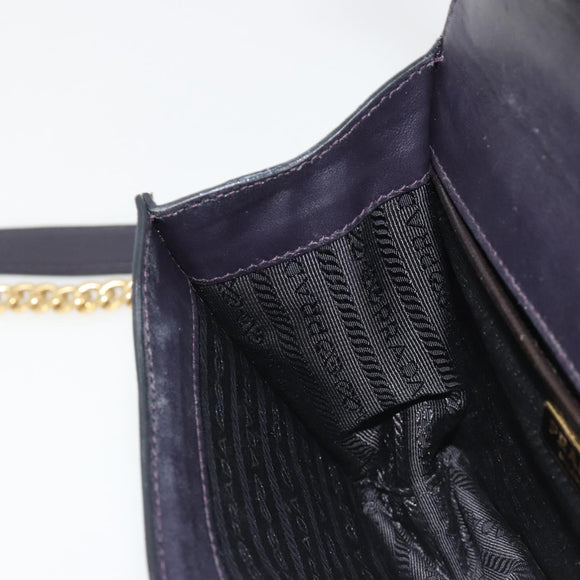 PRADA Chain Shoulder Bag Saffiano Leather Black Gold Auth 189622A
