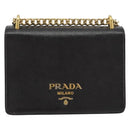 PRADA Chain Shoulder Bag Saffiano Leather Black Gold Auth 189622A-13