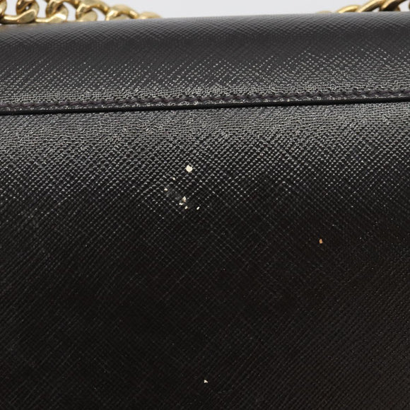 PRADA Chain Shoulder Bag Saffiano Leather Black Gold Auth 189622A