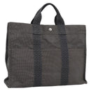 HERMES Her Line MM Hand Bag Canvas Gray Silver Auth 189625-1