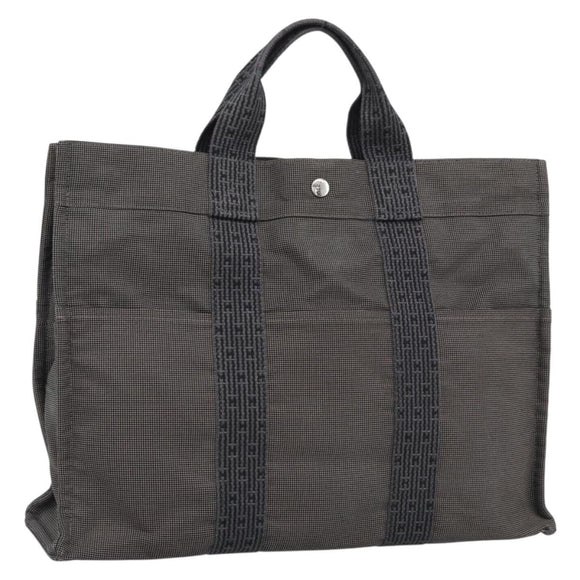 HERMES Her Line MM Hand Bag Canvas Gray Silver Auth 189625