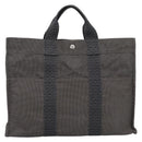 HERMES Her Line MM Hand Bag Canvas Gray Silver Auth 189625-13