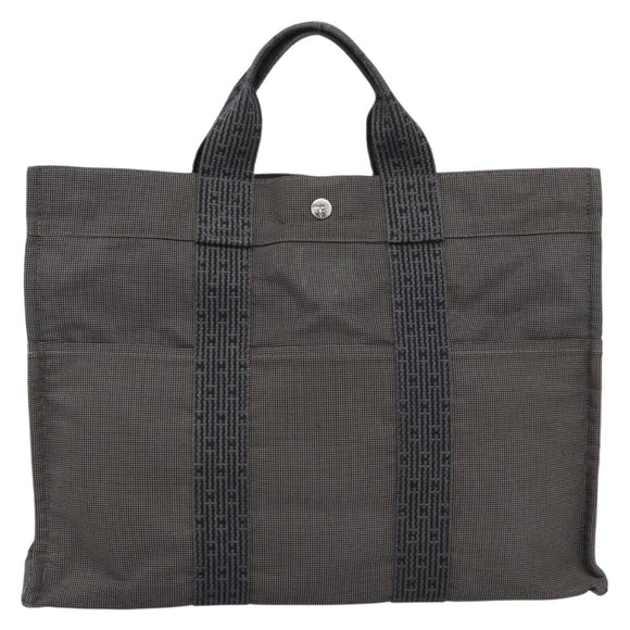 HERMES Her Line MM Hand Bag Canvas Gray Silver Auth 189625