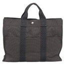HERMES Her Line MM Hand Bag Canvas Gray Silver Auth 189625-2