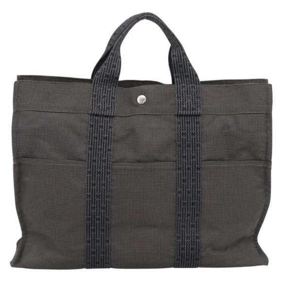 HERMES Her Line MM Hand Bag Canvas Gray Silver Auth 189625