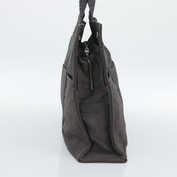 HERMES Her Line MM Hand Bag Canvas Gray Silver Auth 189625