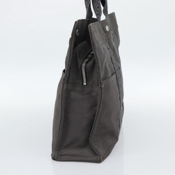 HERMES Her Line MM Hand Bag Canvas Gray Silver Auth 189625