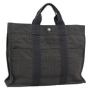 HERMES Her Line MM Hand Bag Canvas Gray Silver Auth 189626-1
