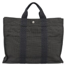 HERMES Her Line MM Hand Bag Canvas Gray Silver Auth 189626-13