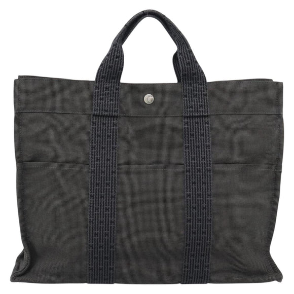 HERMES Her Line MM Hand Bag Canvas Gray Silver Auth 189626