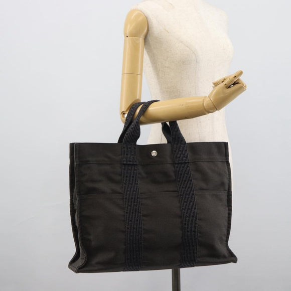 HERMES Her Line MM Hand Bag Canvas Gray Silver Auth 189626