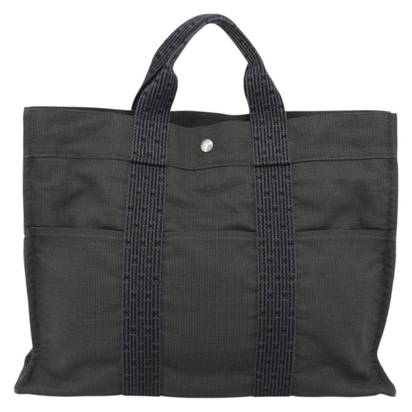 HERMES Her Line MM Hand Bag Canvas Gray Silver Auth 189626
