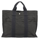 HERMES Her Line MM Hand Bag Canvas Gray Silver Auth 189626-2