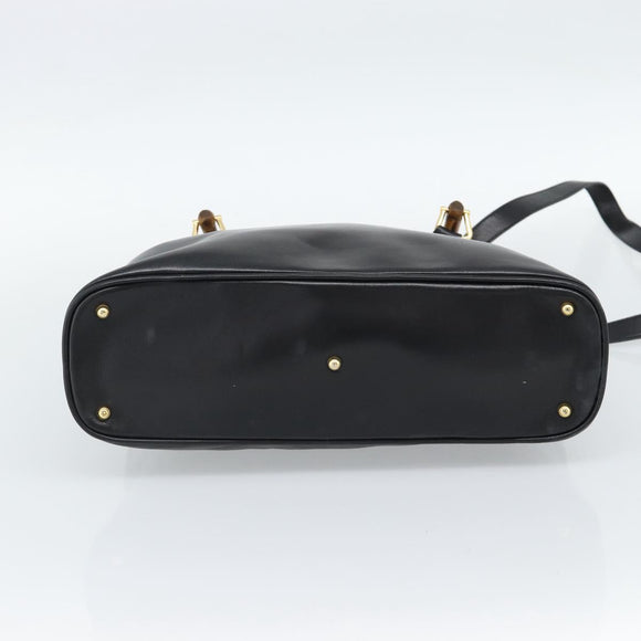 GUCCI Bamboo Hand Bag Leather 2way Black Gold 000 3780 0289 Auth 189634