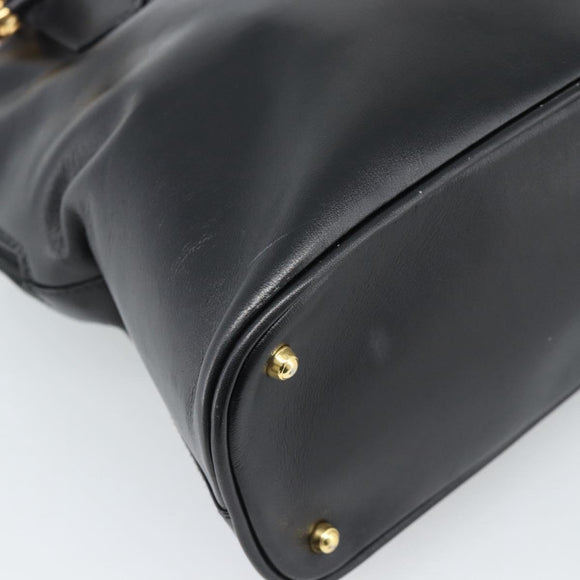 GUCCI Bamboo Hand Bag Leather 2way Black Gold 000 3780 0289 Auth 189634