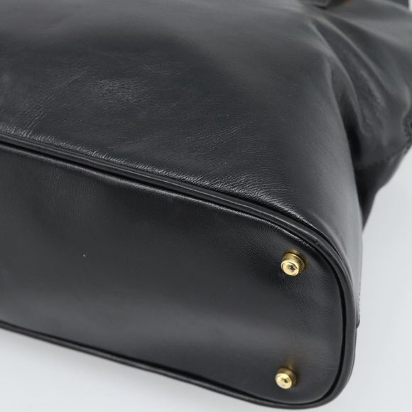 GUCCI Bamboo Hand Bag Leather 2way Black Gold 000 3780 0289 Auth 189634