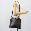 GUCCI Bamboo Hand Bag Leather 2way Black Gold 000 3780 0289 Auth 189634-24