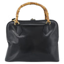 GUCCI Bamboo Hand Bag Leather 2way Black Gold 000 3780 0289 Auth 189634-13