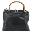 GUCCI Bamboo Hand Bag Leather 2way Black Gold 000 3780 0289 Auth 189634-2